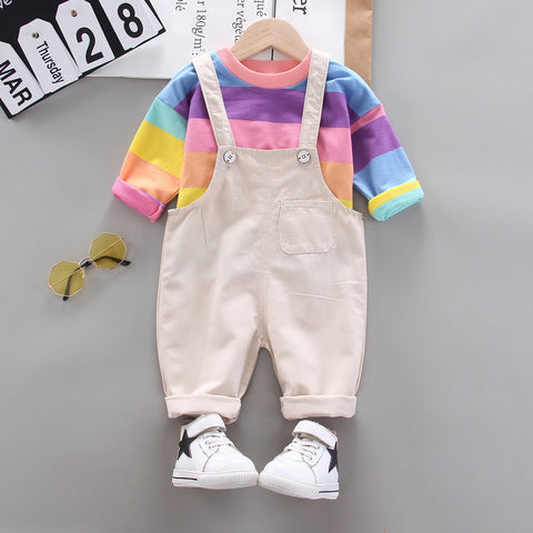 [368250] - Baju Setelan Overall Trendi Anak - Motif Rainbow Stripes