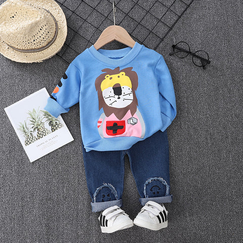 [368290-BLUE] - Setelan Sweater Fashion Anak - Motif Adult Lion