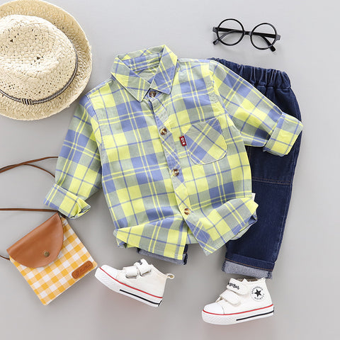 [368302-YELLOW] - Setelan Kemeja Keren Anak - Motif Madras Neat