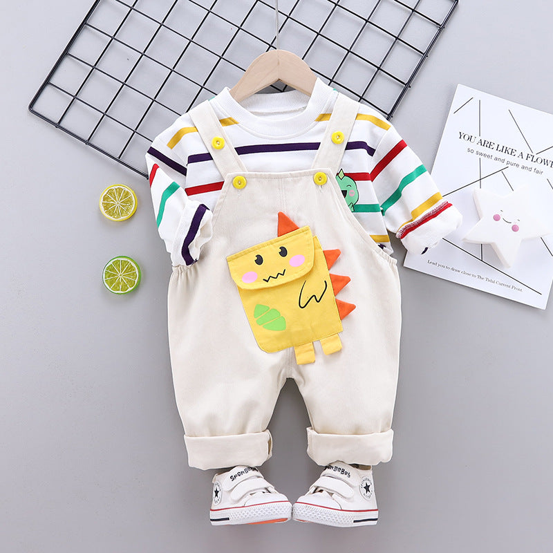 [368303-WHITE] - Setelan Overall 3D Anak Import - Motif Prickly Pouch