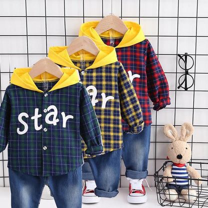 [368348] - Setelan Kemeja Hoodie Fashion Anak - Motif Gingham Star