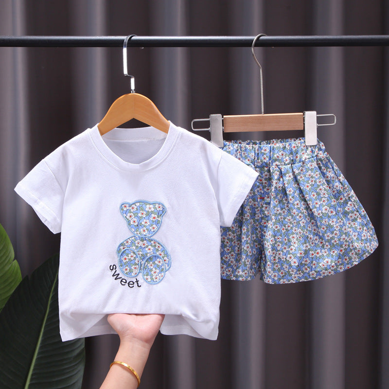 [368402] - Setelan Kaos Anak Perempuan - Motif Bear Flower