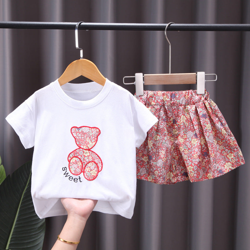 [368402] - Setelan Kaos Anak Perempuan - Motif Bear Flower