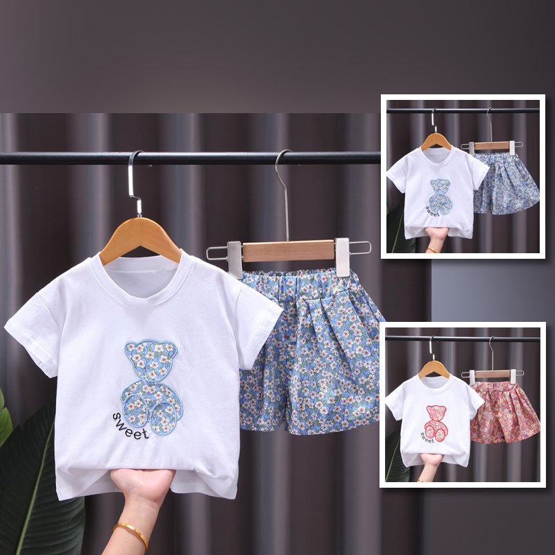 [368402] - Setelan Kaos Anak Perempuan - Motif Bear Flower