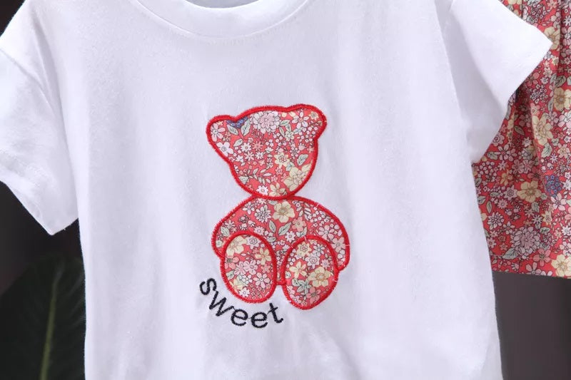 [368402] - Setelan Kaos Anak Perempuan - Motif Bear Flower