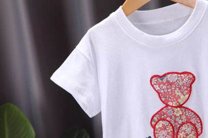 [368402] - Setelan Kaos Anak Perempuan - Motif Bear Flower