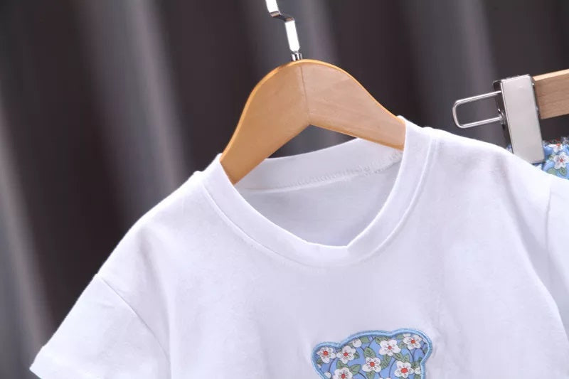 [368402] - Setelan Kaos Anak Perempuan - Motif Bear Flower