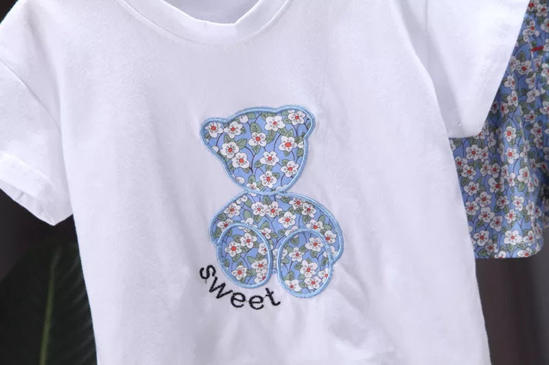 [368402] - Setelan Kaos Anak Perempuan - Motif Bear Flower