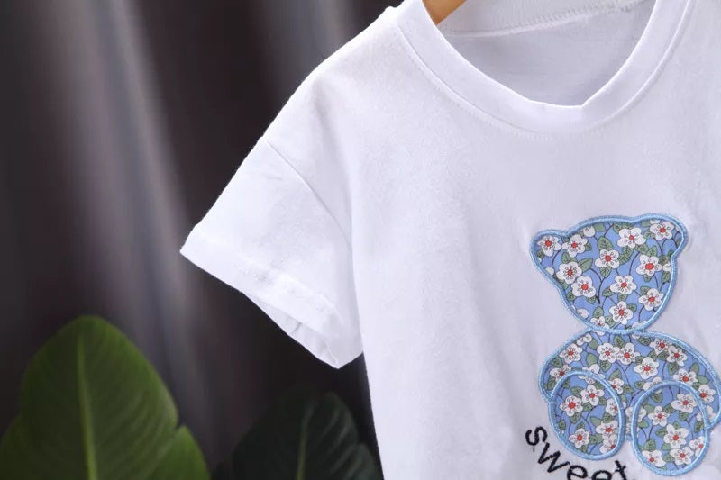 [368402] - Setelan Kaos Anak Perempuan - Motif Bear Flower