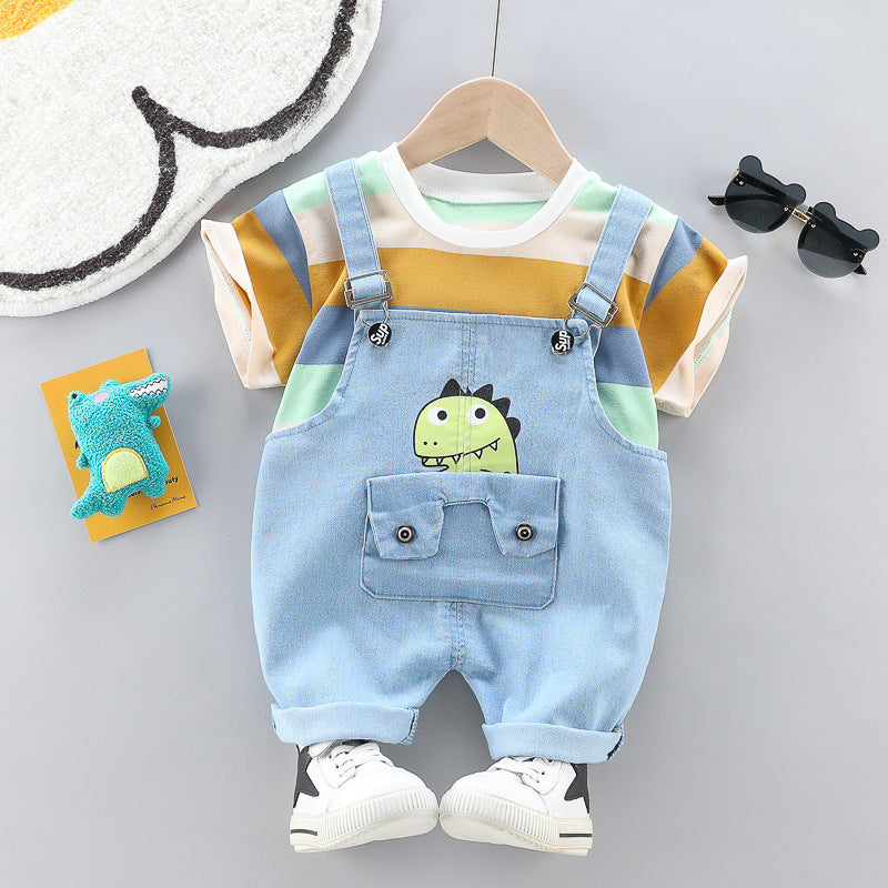 [368416] - Setelan Overall Fashion Anak - Motif Dino Pouch