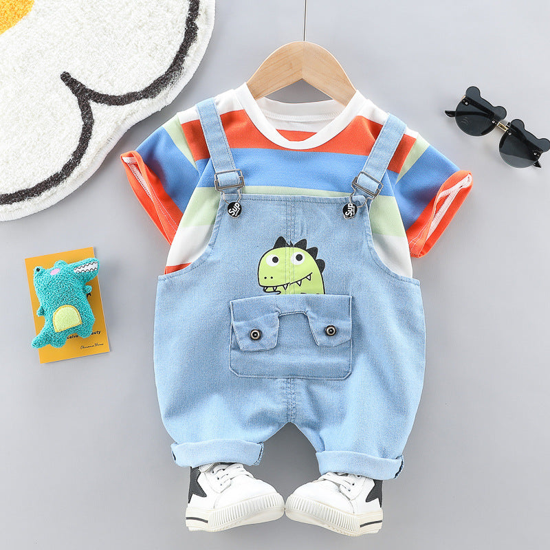 [368416] - Setelan Overall Fashion Anak - Motif Dino Pouch