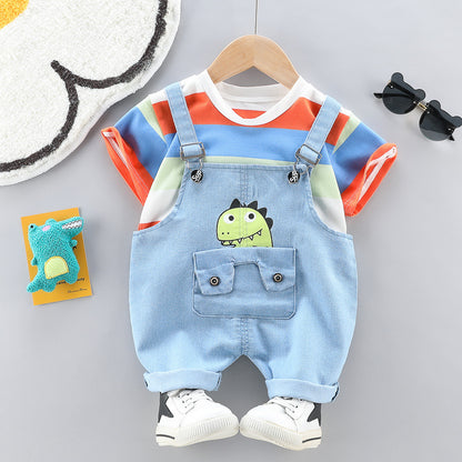 [368416] - Setelan Overall Fashion Anak - Motif Dino Pouch