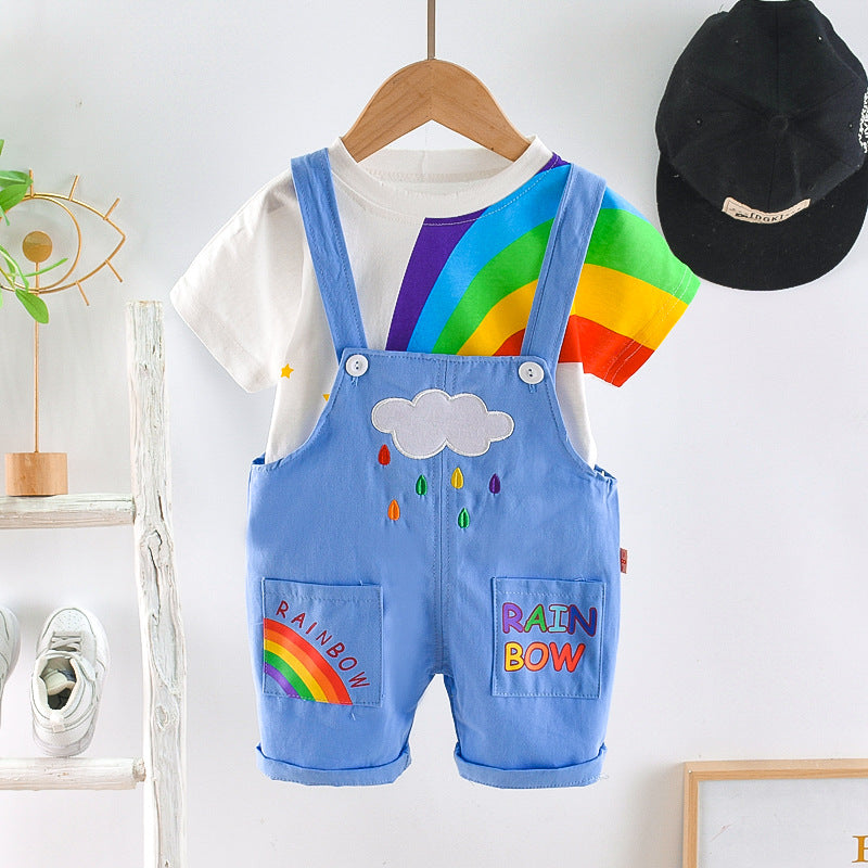 [368422] - Setelan Overall Fashion Anak Import - Motif Cloud Rainbow