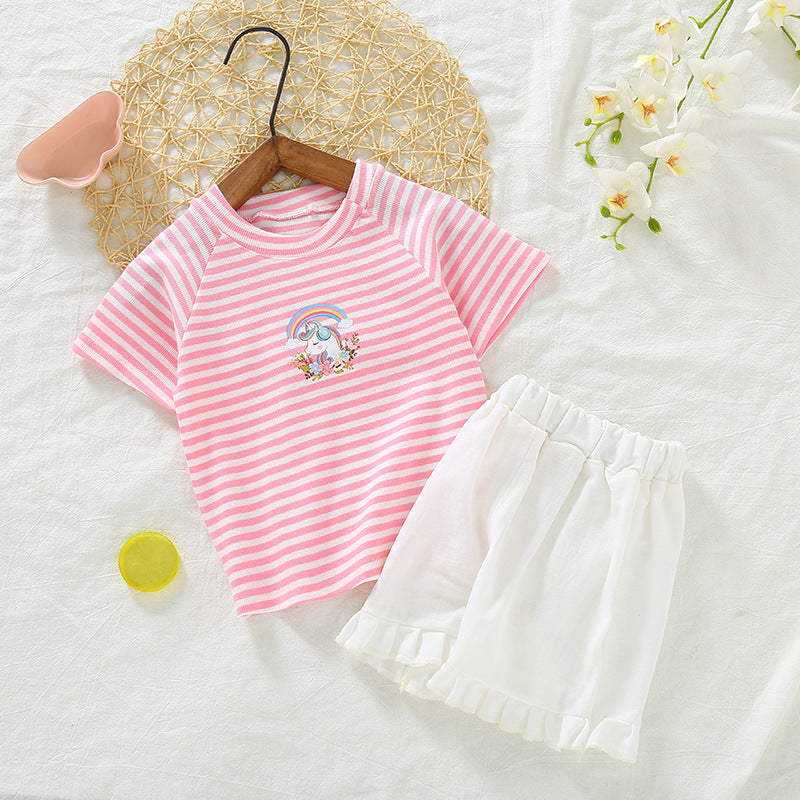 [368429] - Setelan Kaos Fashion Anak - Motif Rainbow Unicorn