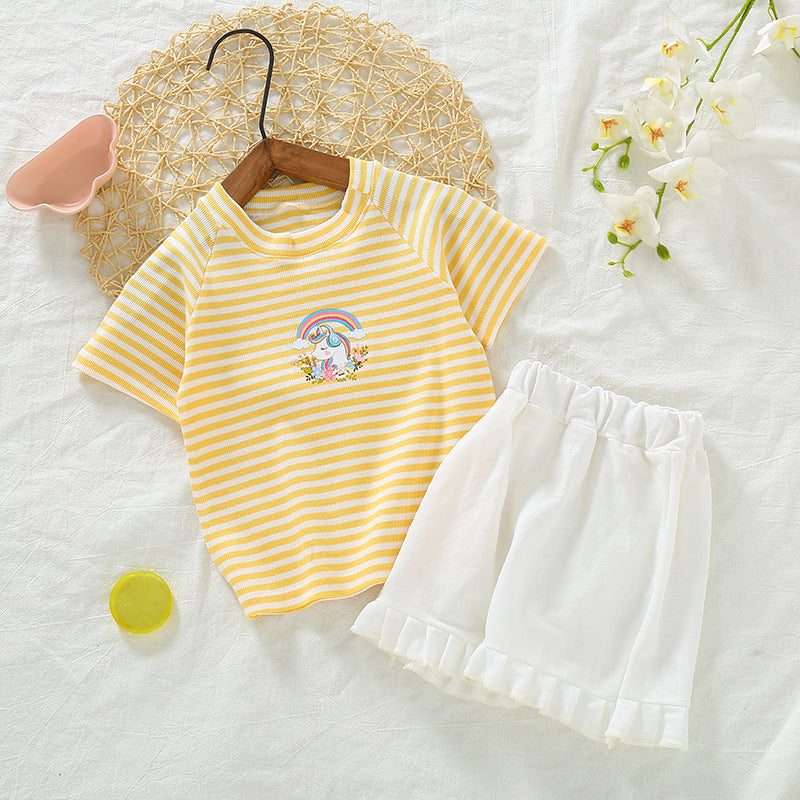 [368429] - Setelan Kaos Fashion Anak - Motif Rainbow Unicorn