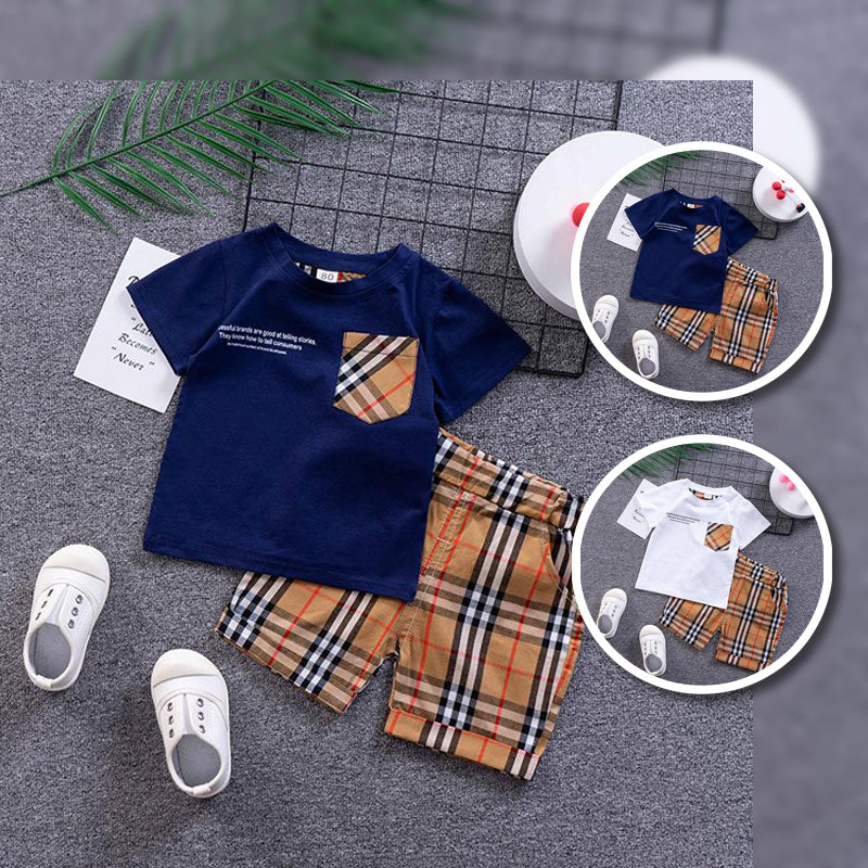 [368432] - Setelan Kaos Fashion Anak - Motif Madras Pocket