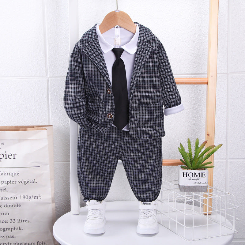 [368486] - Setelan Formal Ootd 3 In 1 Anak Import Fashionable - Motif Gingham Tie