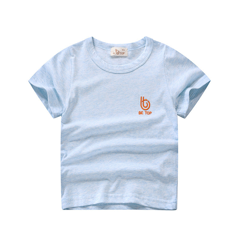 [370164-LIGHT BLUE] - Kaos Anak Trendi / Baju Atasan Anak Import - Motif Bordir Plain Logo