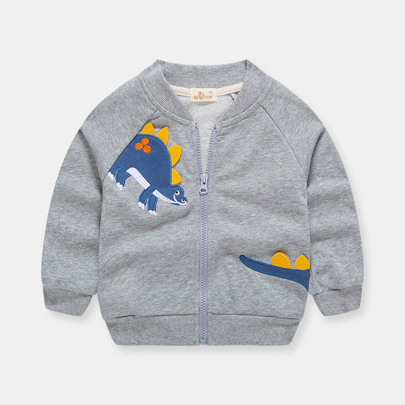 [370197-GRAY] - Atasan Jaket Trendi Anak - Motif Friendly Stegosaurus