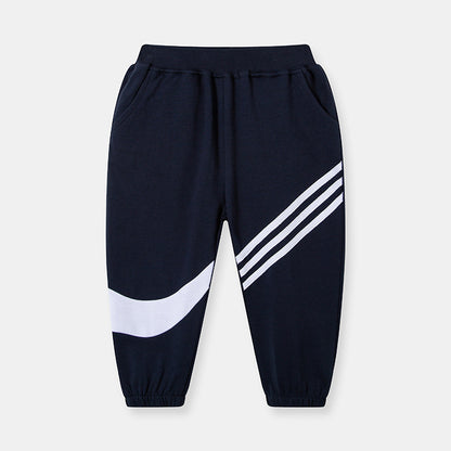 [370203-NAVY] - Celana Jogger / Celana Sport Anak Import - Motif Three Sports Lines