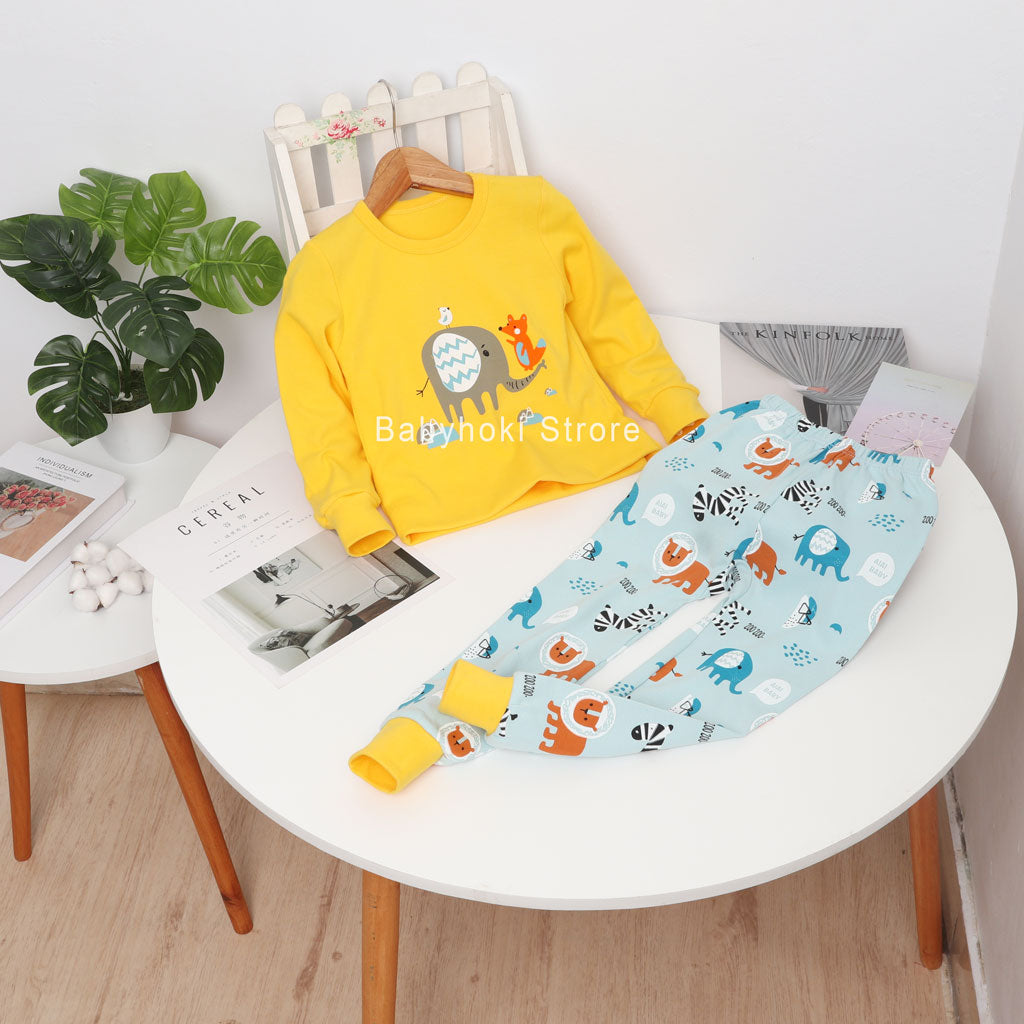 [371112] - Piyama Anak / Setelan Tidur Anak - Motif Elephant Yellow