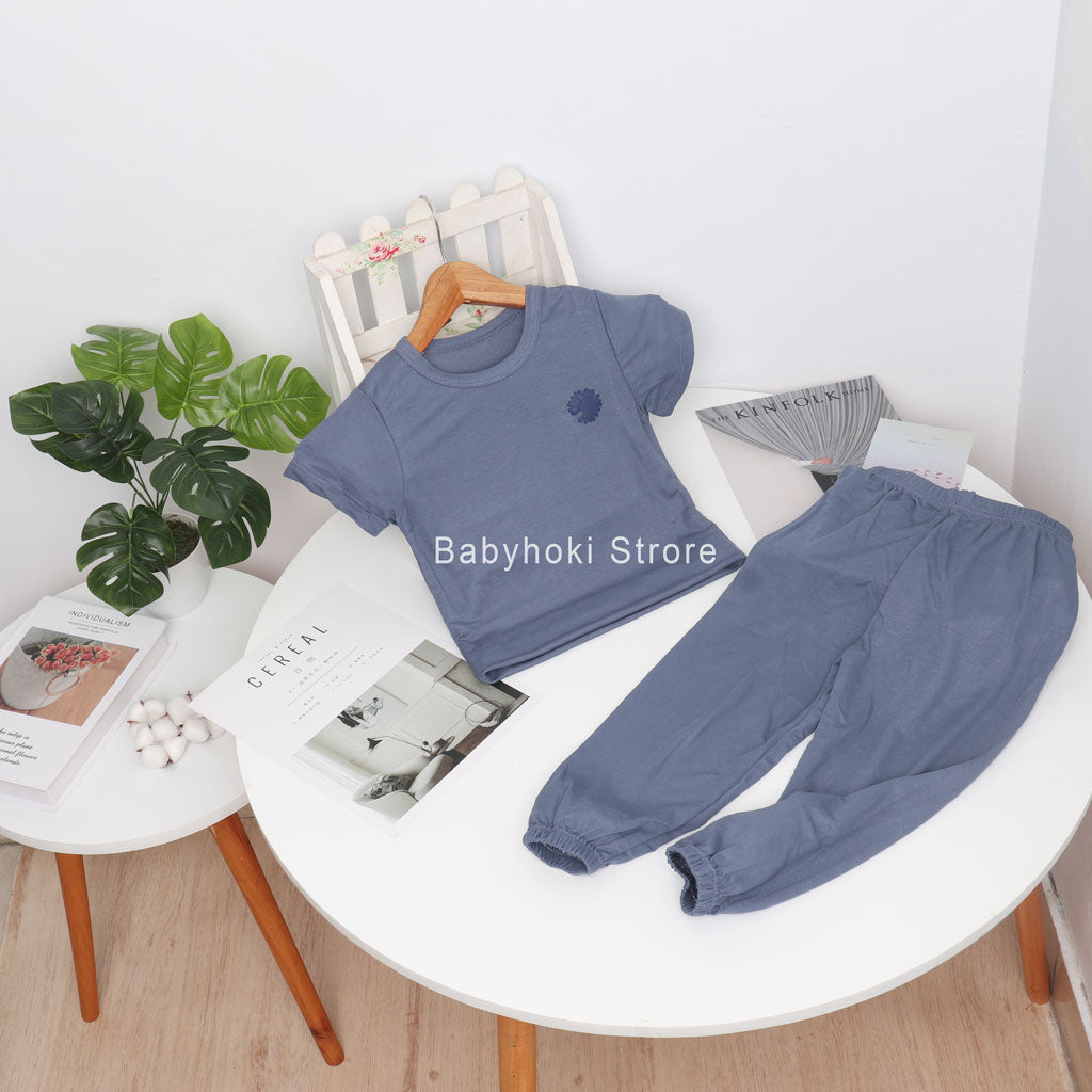 [371141-BLUE GRAY] - Piyama Polos Anak / Baju Tidur Anak - Motif Solid Color