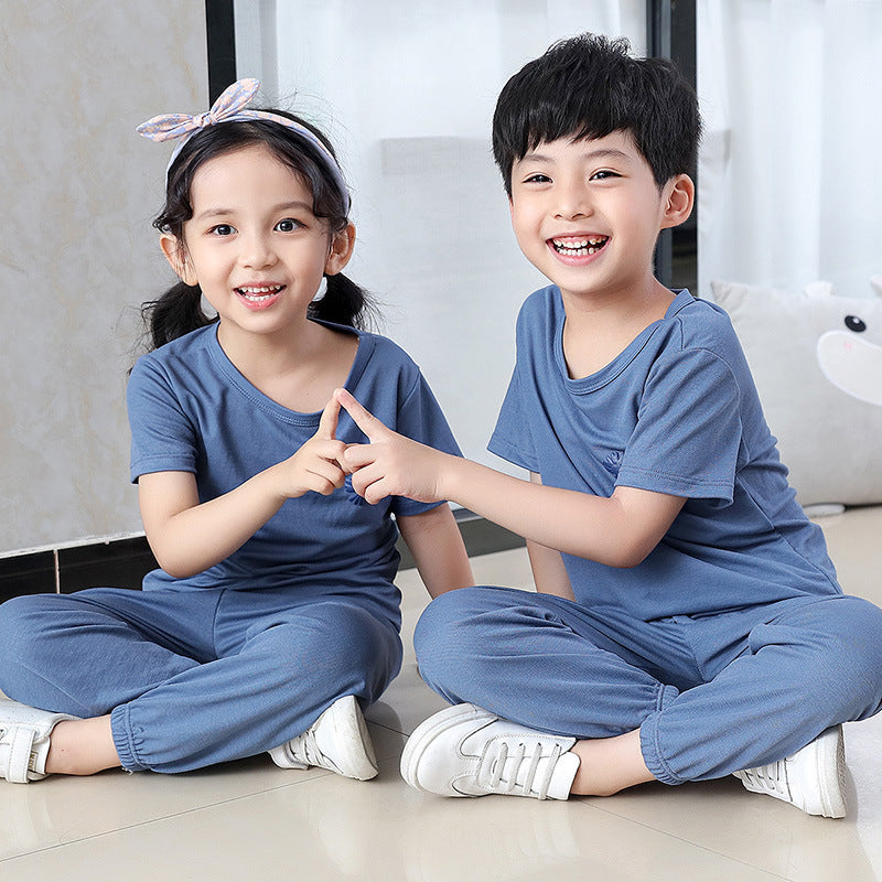 [371141-BLUE GRAY] - Piyama Polos Anak / Baju Tidur Anak - Motif Solid Color