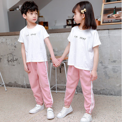 [371294-PINK] - Celana Training Jogger Anak Import - Motif Two Lines