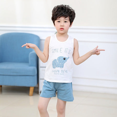 [371307-BLUE WHITE] - Baju Setelan Anak / Setelan Kutung Anak - Motif Smile Elephant It's