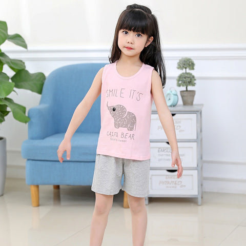 [371307-PINK GRAY] - Baju Setelan Anak / Setelan Kutung Anak - Motif Smile Elephant It's