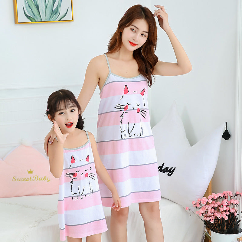 [371358] - Slip Dress / Daster Couple Ibu Anak Import - Motif Big Striped Cat