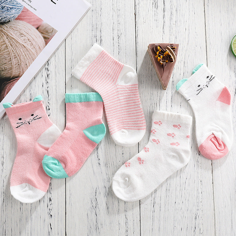 [374150] - Kaos Kaki Anak Import / Kaos Kaki Bayi Lucu 5 in 1 Pcs - Motif Cat Face