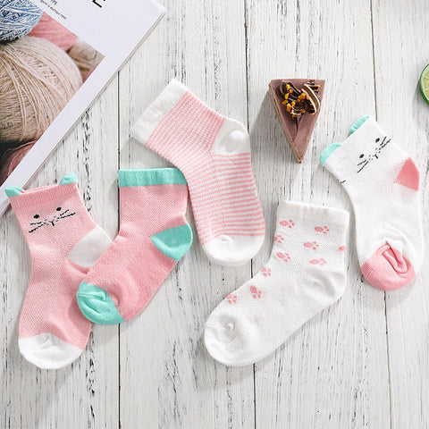 [374150] - Kaos Kaki Anak Import / Kaos Kaki Bayi Lucu 5 in 1 Pcs - Motif Cat Face