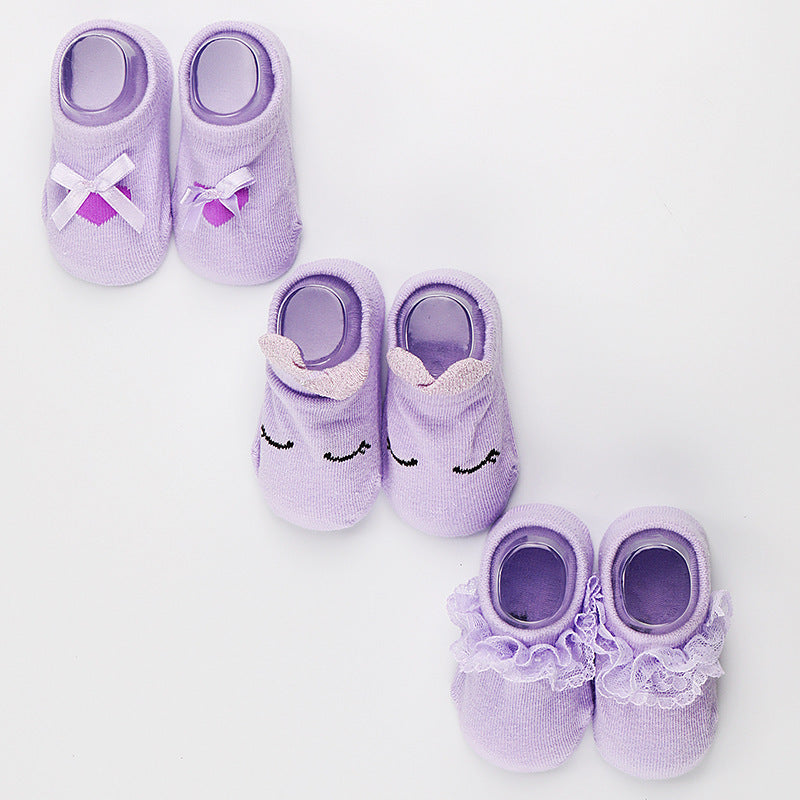[374167-PURPLE] - Kaos Kaki Anak Import 3 In 1 Pcs / Kaos Kaki Bayi Lucu - Motif Abstract Motiv