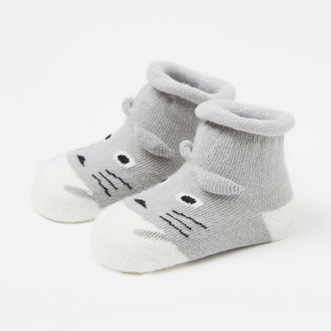 [374173-GRAY ANIMAL] - Kaos Kaki Anak Import / Kaos Kaki Bayi Lucu - Motif Animal Face