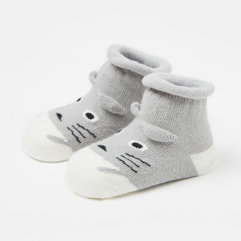 [374173-GRAY ANIMAL] - Kaos Kaki Anak Import / Kaos Kaki Bayi Lucu - Motif Animal Face