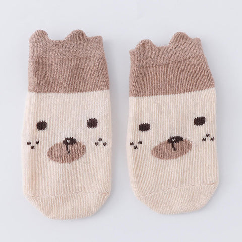 [374174-BROWN ANIMAL] - Kaos Kaki Anak Import / Kaos Kaki Bayi Lucu - Motif Animal Face