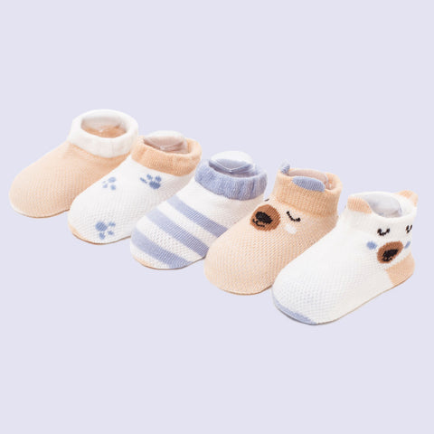 [375114-SLEEPING BEAR] - Kaos Kaki Bayi Lucu 5 In 1 / Kaos Kaki Anak Import - Motif Bear