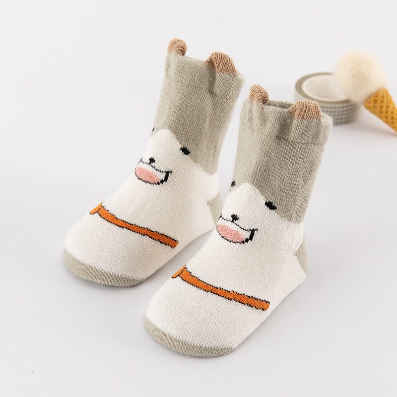 [375137-BEIGE] - Kaos Kaki Bayi Lucu / Kaos Kaki Anak Import - Motif Dog