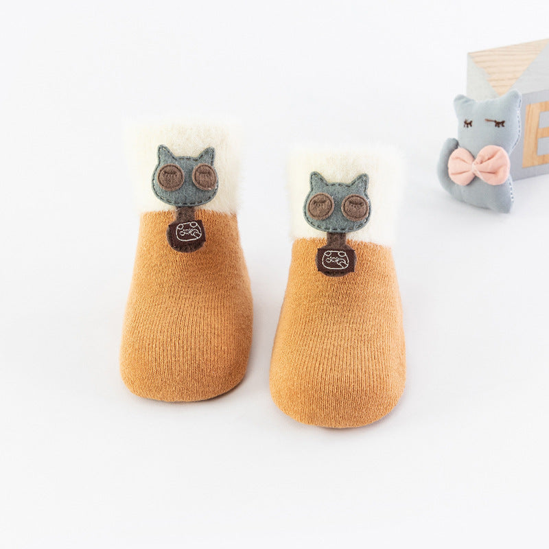 [375148-LIGHT BROWN] - Kaos Kaki Bayi Lucu / Kaos Kaki Anak Import - Motif 3D Cat