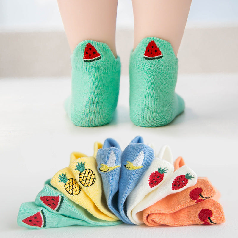 [377101-GREEN TOSCA] - Kaos Kaki Anak Lucu 5 In 1 Import - Motif Bordir Watermelon Cut