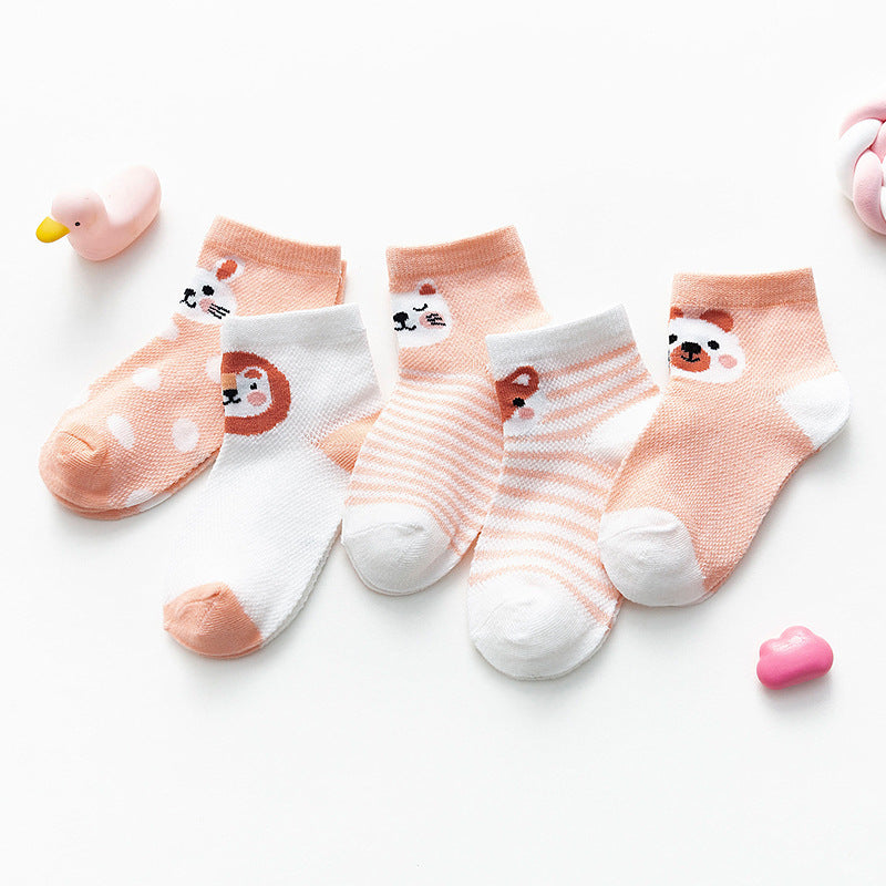 [377102-PEACH] - Kaos Kaki Anak Lucu 5 In 1 Import - Motif Animal Face