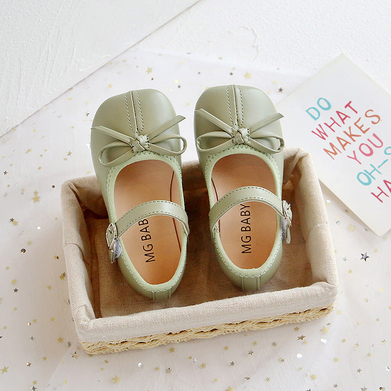 [381113-GREEN] - Sepatu Flat Shoes Import Anak - Motif Synthetic Ribbons