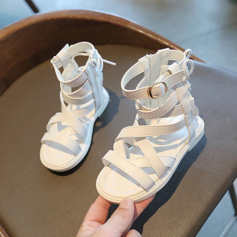 [381114-WHITE] - Sepatu Sandal Flat Gladiator Import Anak - Motif Webbing Straps