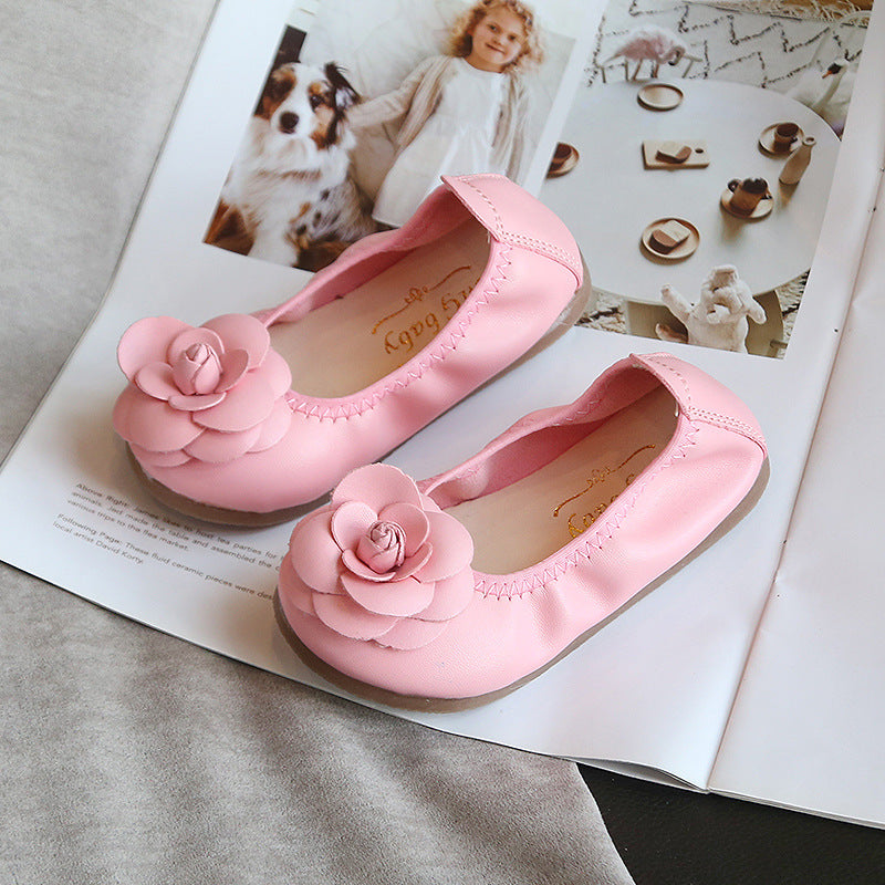 [381117-PINK] - Flat Shoes Anak Perempuan Import - Motif Flower Skin