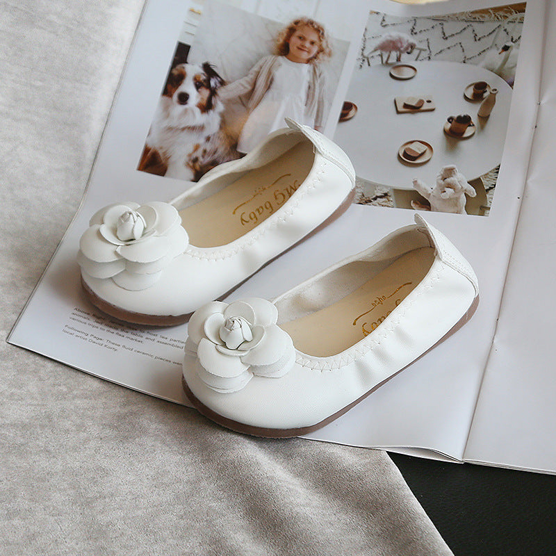 [381117-WHITE] - Flat Shoes Anak Perempuan Import - Motif Flower Skin