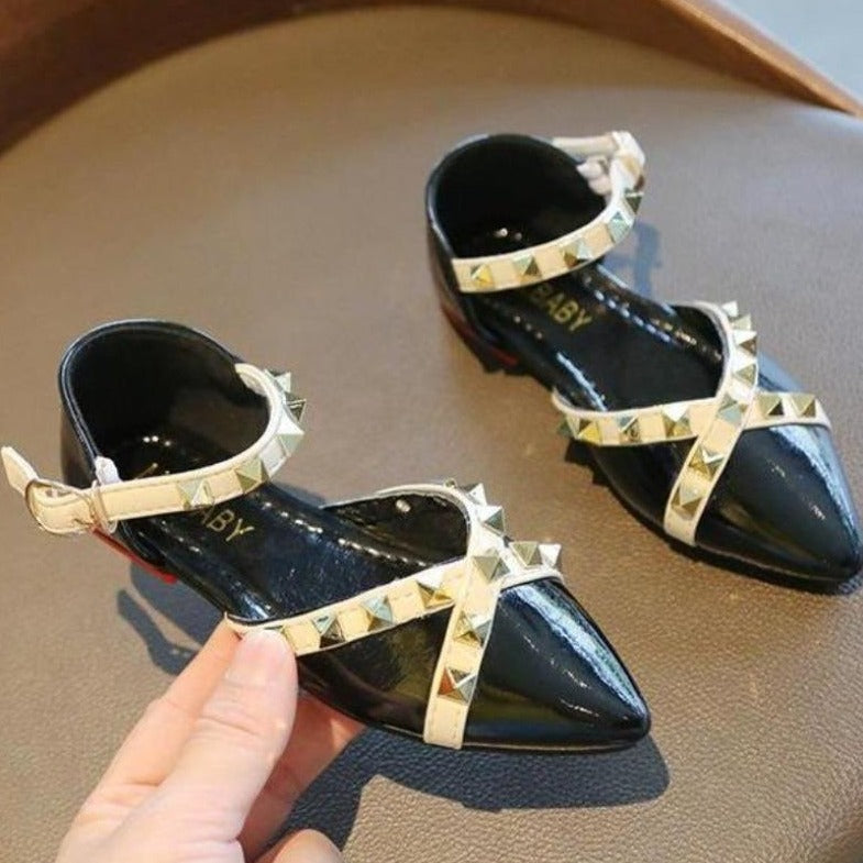 [381124-BLACK] - Flat Shoes / Sepatu Sandal Anak Import - Motif Pyramid Ropes