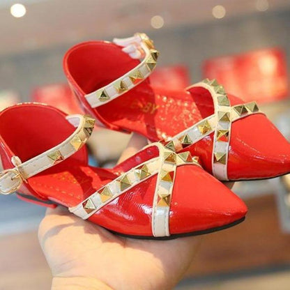 [381124-RED] - Flat Shoes / Sepatu Sandal Anak Import - Motif Pyramid Ropes