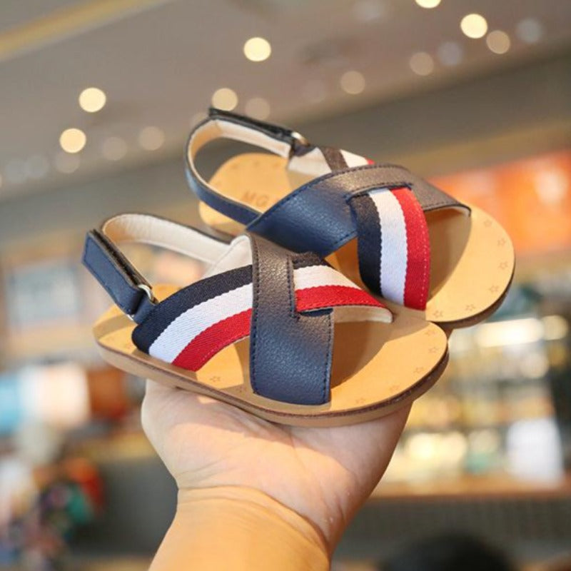[381126-NAVY] - Sepatu Sandal Flat Anak Import - Motif Color Lines
