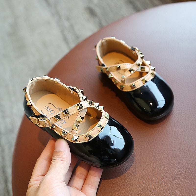 [381134-BLACK] - Flat Shoes / Sepatu Slip on Anak Import - Motif Glossy Pyramid